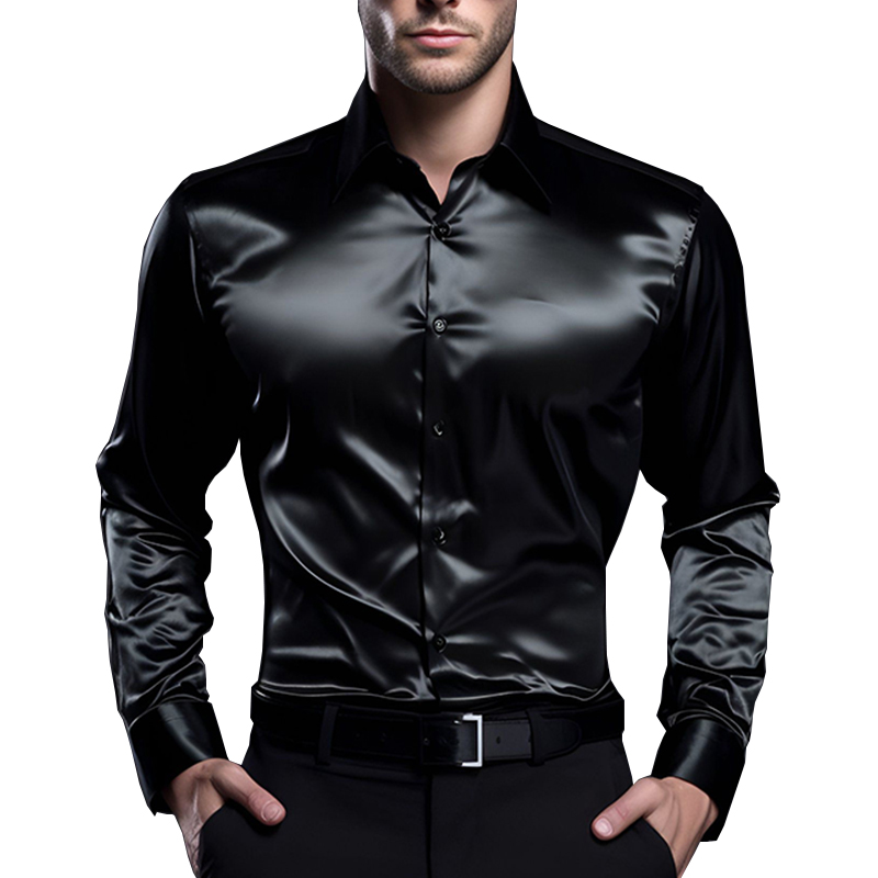 Mens Satin Silk Dress Shirt - قميص رجالي فاخر من الحرير الناعم