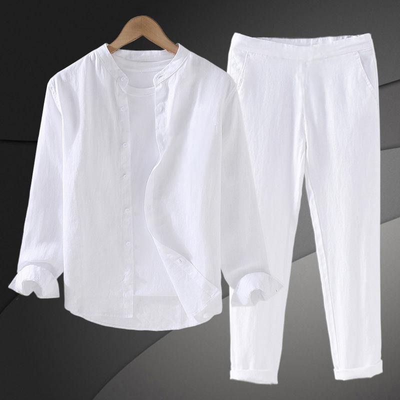 Mens Linen Shirt Long Sleeve - طقم قميص خفيف الوزن من القطن