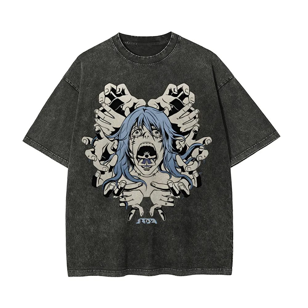 Acid Wash Vintage Graphic T Shirt - تي شيرت ماهيتو جوجوتسو كايسن رجالي،