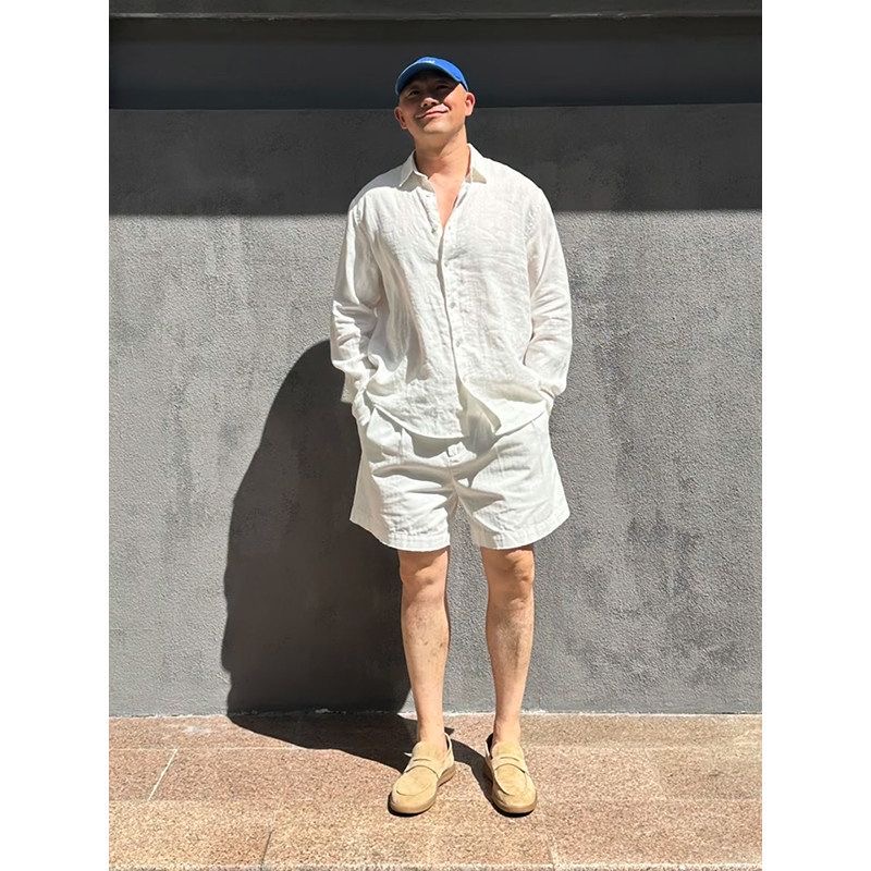 Mens Linen Shirt Long Sleeve - طقم قميص رجالي فاخر من الكتان