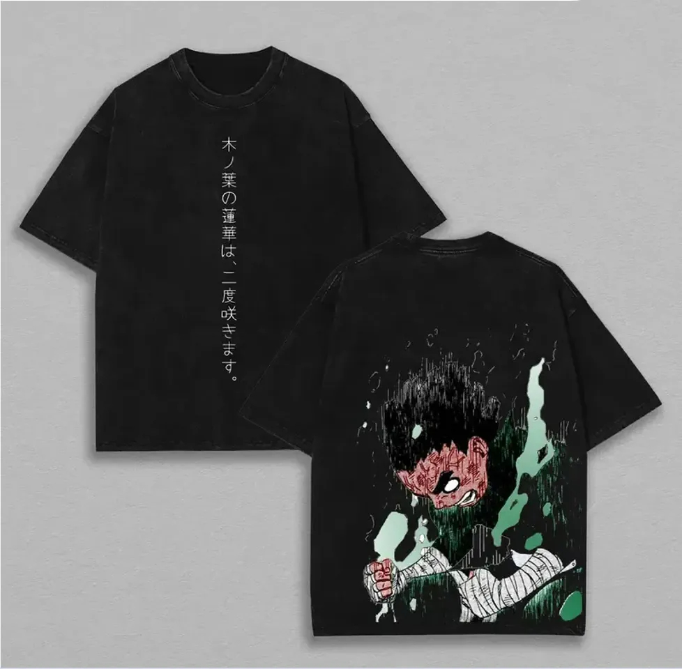 Acid Wash Vintage Graphic T Shirt - تي شيرت روك لي ناروتو رجالي،