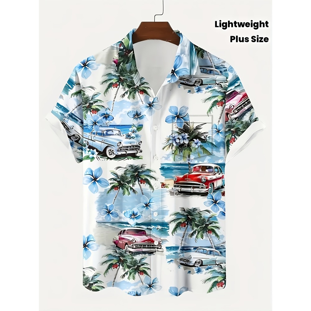 Vintage Hawaiian Floral Shirt - قمصان هاواي رجالية كلاسيكية بطباعة سيارات