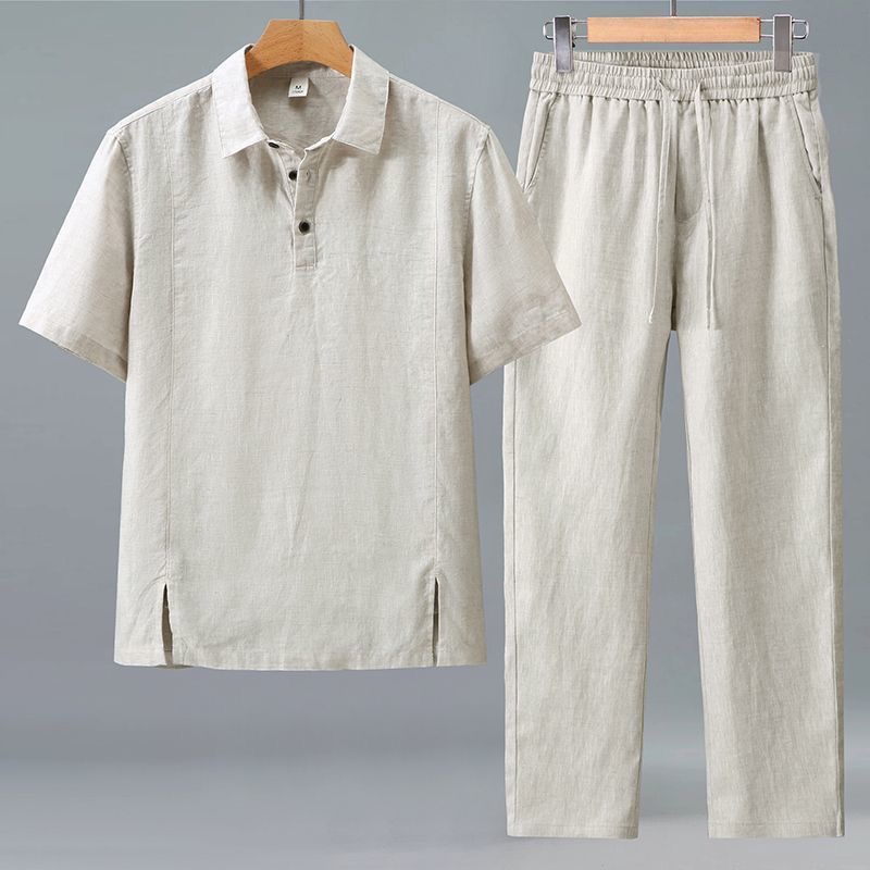 Mens Linen Shirt Long Sleeve - طقم رياضي عصري للربيع/الصيف بأكمام طويلة
