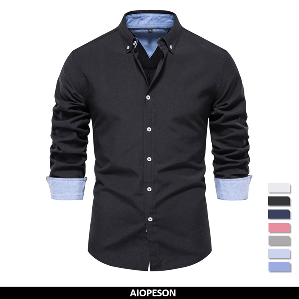 Oxford Cotton Casual Shirt Business - AIOPESON 2023 جديد الخريف القطن الرجال