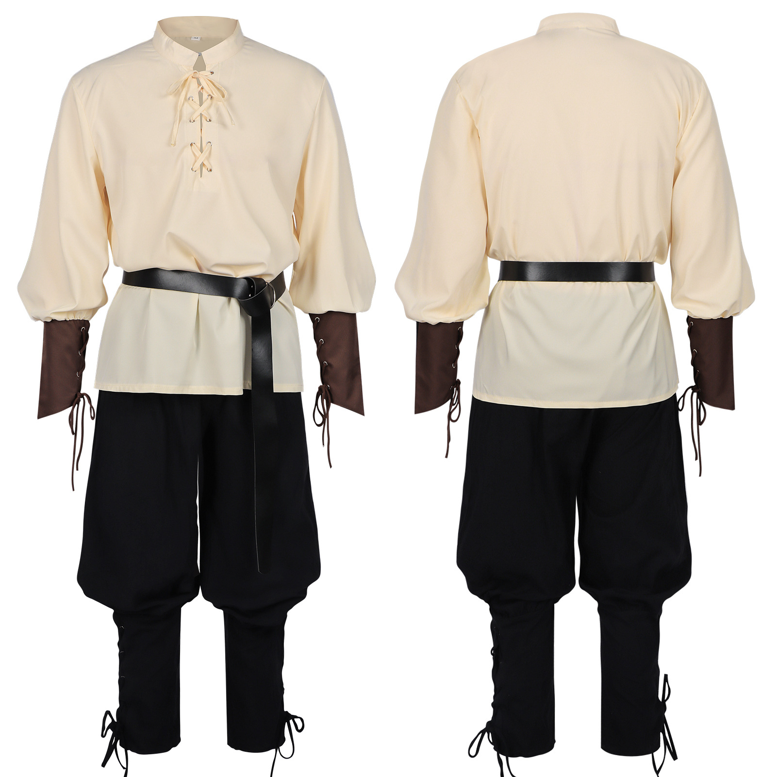 Medieval Gothic Lace Up Pirate Shirt - قميص رجالي من العصور الوسطى مع