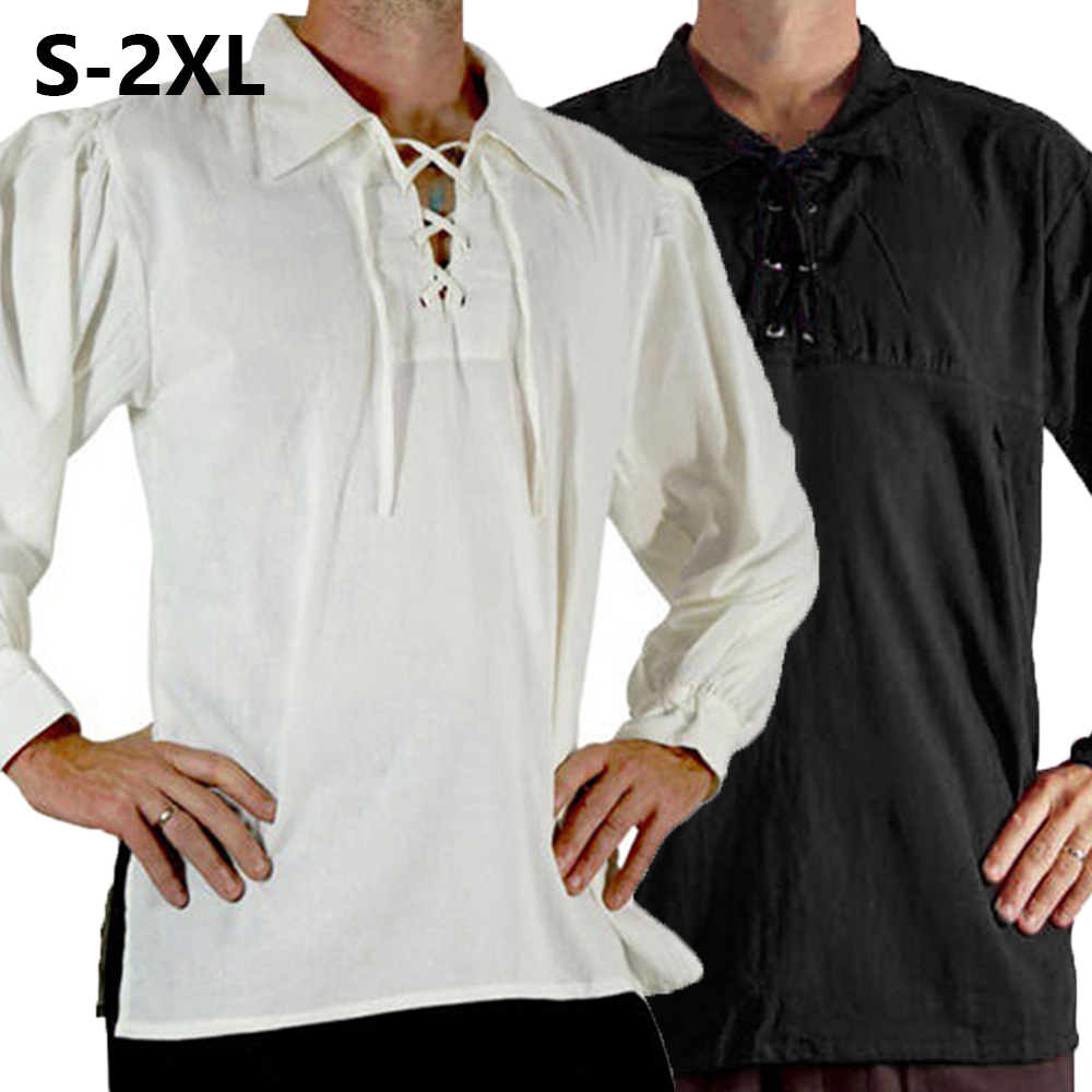 Medieval Gothic Lace Up Pirate Shirt - الرجال القرون الوسطى عصر النهضة زي