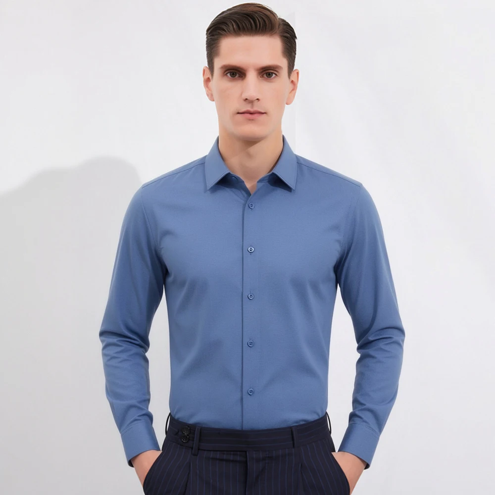 Breathable Bamboo Fiber Shirt Non Iron - قميص رجالي طويل الأكمام بتصميم يشبه