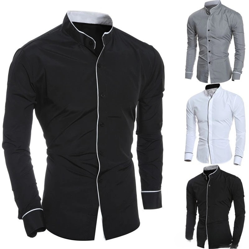 قمصان رجالية ضيقة بلون واحد وأ - مراجعة Mandarin Collar Formal Shirt Slim Fit وسعره