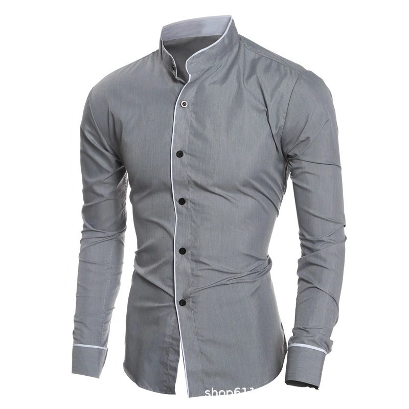 قمصان رجالية ضيقة بلون واحد وأ - مراجعة Mandarin Collar Formal Shirt Slim Fit وسعره