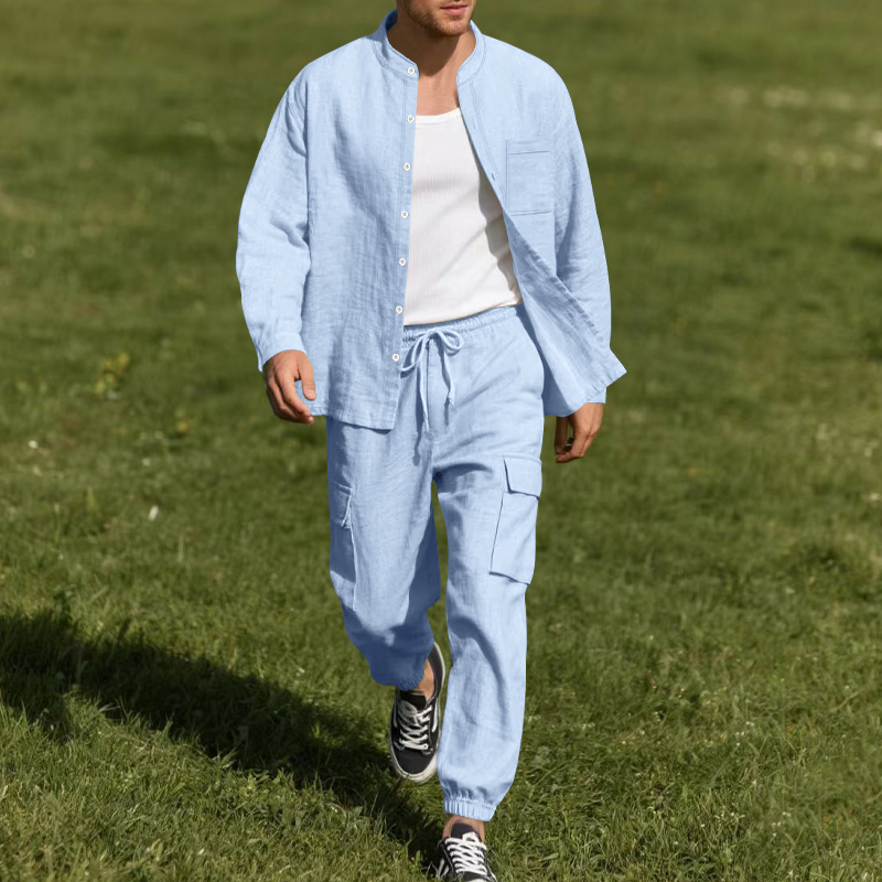 طقم رجالي من قطعتين من الكتان  - مراجعة Mens Linen Shirt Long Sleeve وسعره