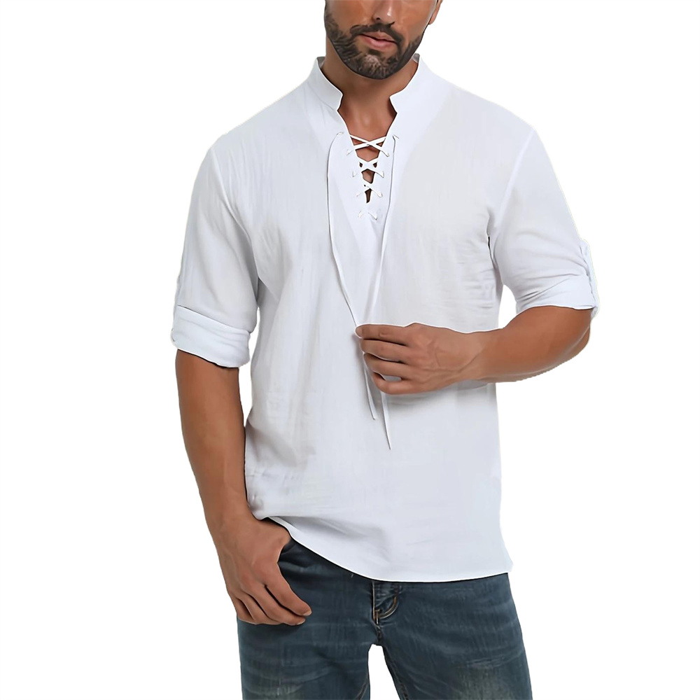ربيع الخريف الرجال القراصنة قم - مراجعة Medieval Gothic Lace Up Pirate Shirt وسعره