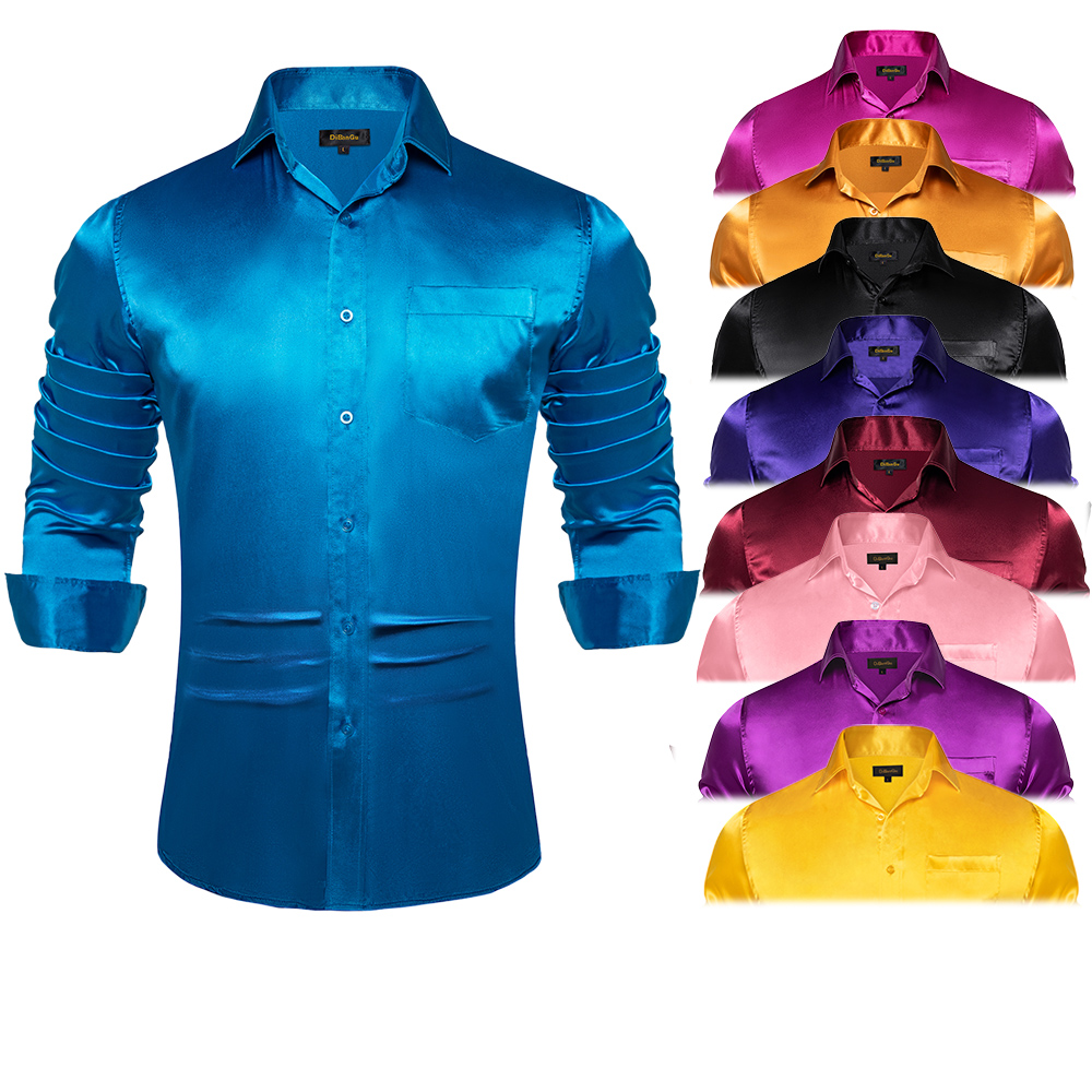 قميص رجالي أزرق أحمر أبيض أسود - مراجعة Mens Satin Silk Dress Shirt وسعره