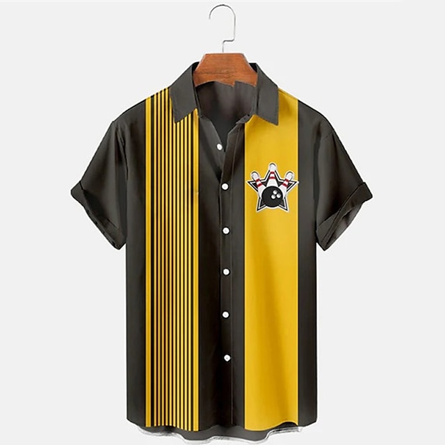 قميص رجالي مخطط بنمط البولينج  - مراجعة Short Sleeve Bowling Shirt Retro وسعره