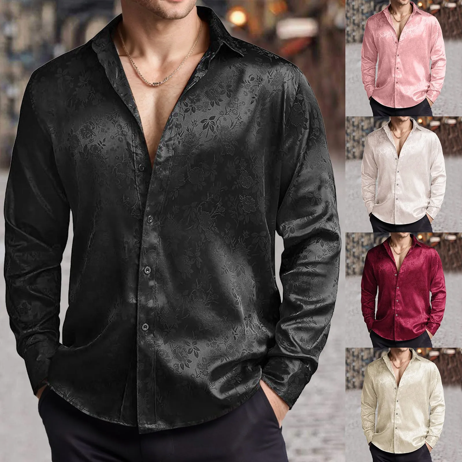 رجل تقليد الحرير فستان ستان قم - مراجعة Mens Satin Silk Dress Shirt وسعره