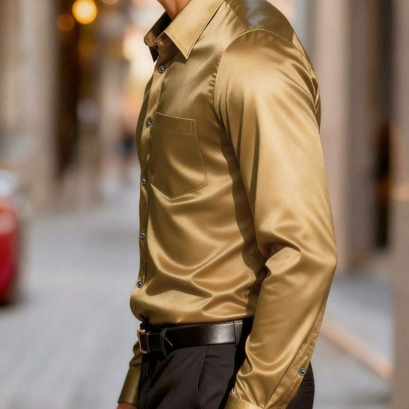 قميص رجالي حريري ناعم بقصة ضيق - مراجعة Mens Satin Silk Dress Shirt وسعره