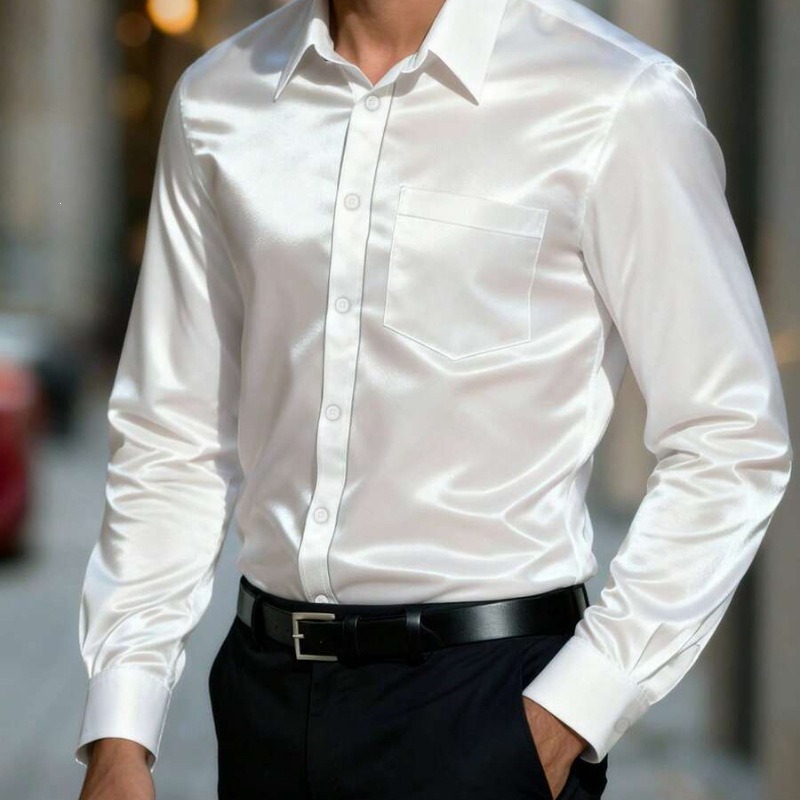 قميص رجالي حريري ناعم بقصة ضيق - مراجعة Mens Satin Silk Dress Shirt وسعره