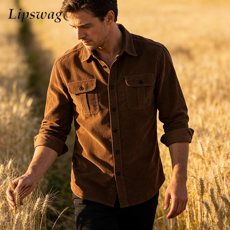 خمر بلون سروال قصير قميص جاكيت - مراجعة Corduroy Button Up Shirt Men وسعره