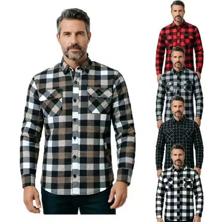 قميص رجالي طويل الأكمام منقوش  - مراجعة Flannel Plaid Shirt Heavy Weight وسعره