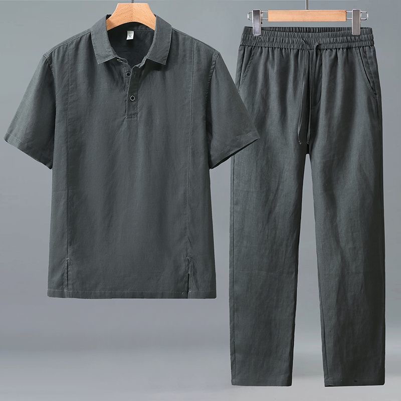 طقم رياضي عصري للربيع/الصيف بأ - مراجعة Mens Linen Shirt Long Sleeve وسعره