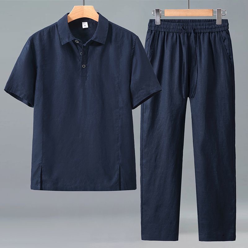 طقم رياضي عصري للربيع/الصيف بأ - مراجعة Mens Linen Shirt Long Sleeve وسعره