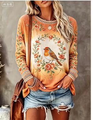 قميص نسائي بأكمام طويلة بطبعة  - مراجعة T-Shirts وسعره