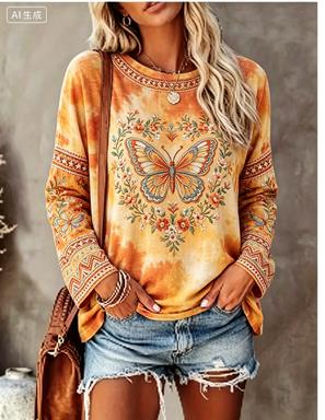 قميص نسائي بأكمام طويلة بطبعة  - مراجعة T-Shirts وسعره