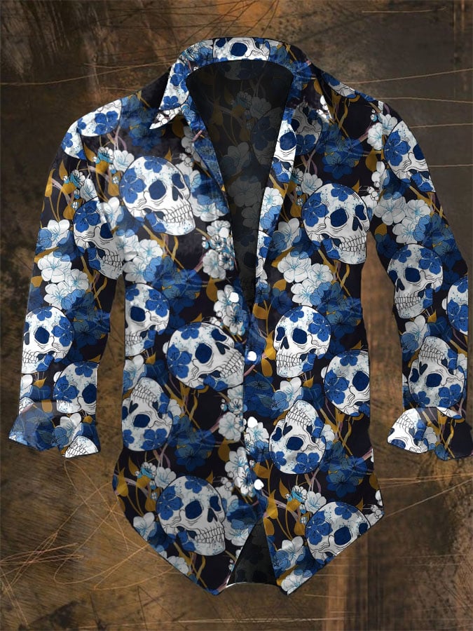 الرجال طباعة الجمجمة الداكنة ق - مراجعة Vintage Hawaiian Floral Shirt وسعره
