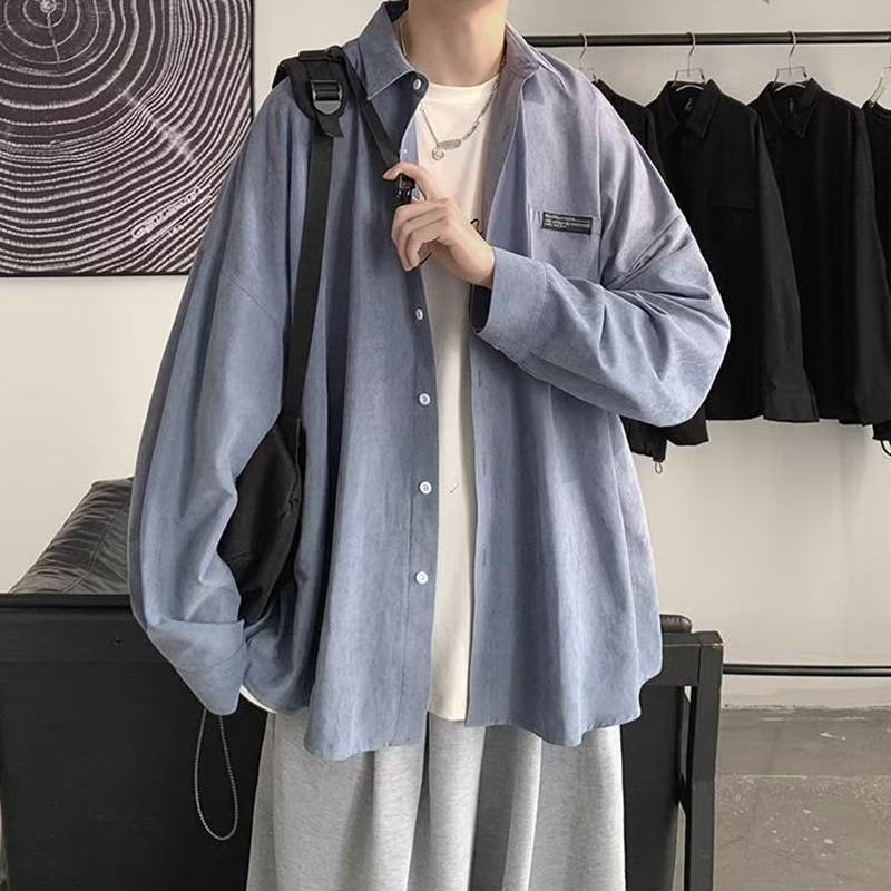 قمصان كورية عصرية سوداء بأكمام - مراجعة Corduroy Button Up Shirt Men وسعره