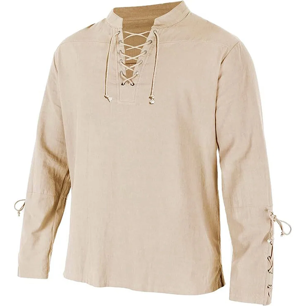 قمصان رجالية طويلة الأكمام الد - مراجعة Medieval Gothic Lace Up Pirate Shirt وسعره