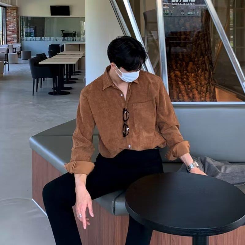 قمصان رجالية سوداء بأكمام طويل - مراجعة Corduroy Button Up Shirt Men وسعره