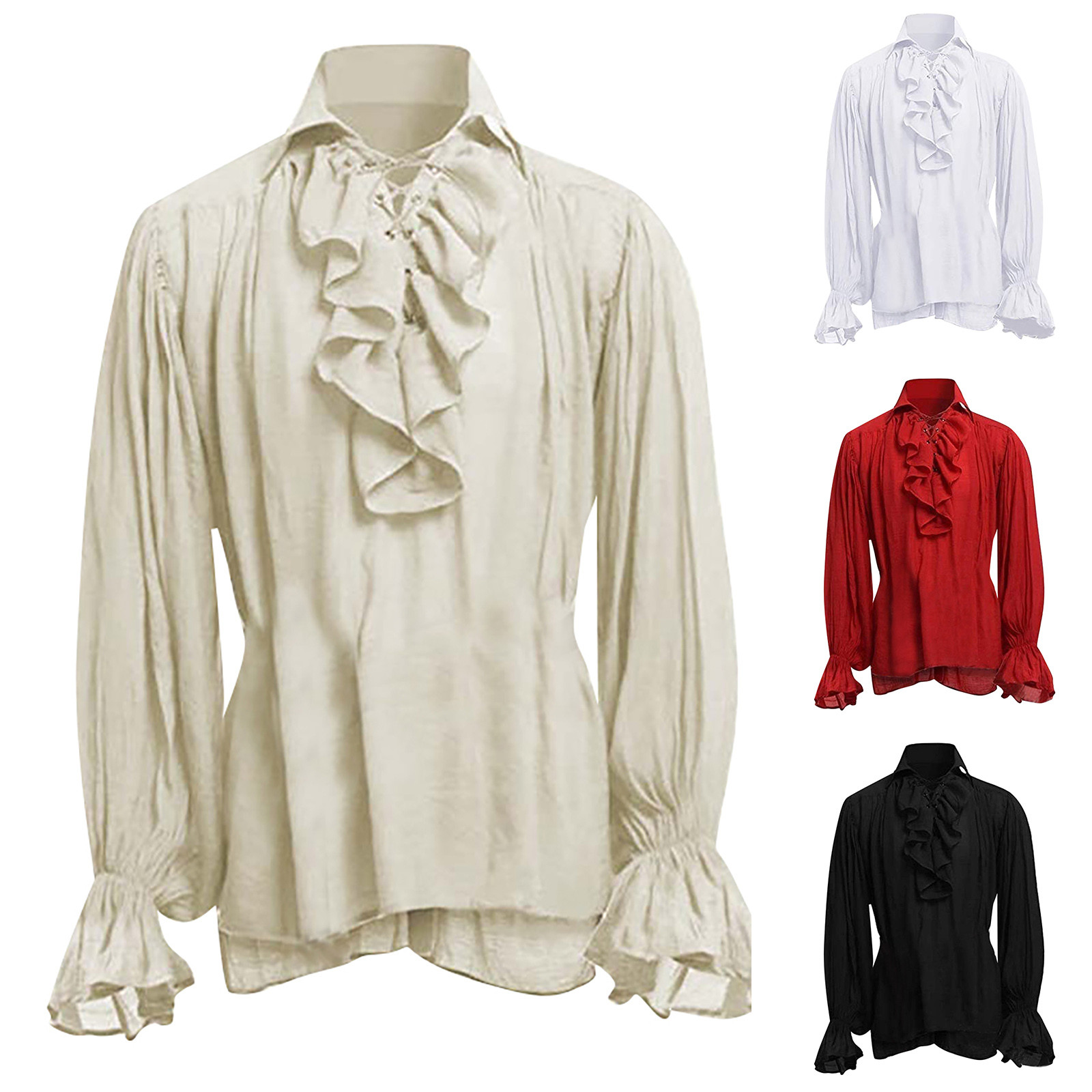 رجل هالوين الدانتيل يصل القراص - مراجعة Medieval Gothic Lace Up Pirate Shirt وسعره