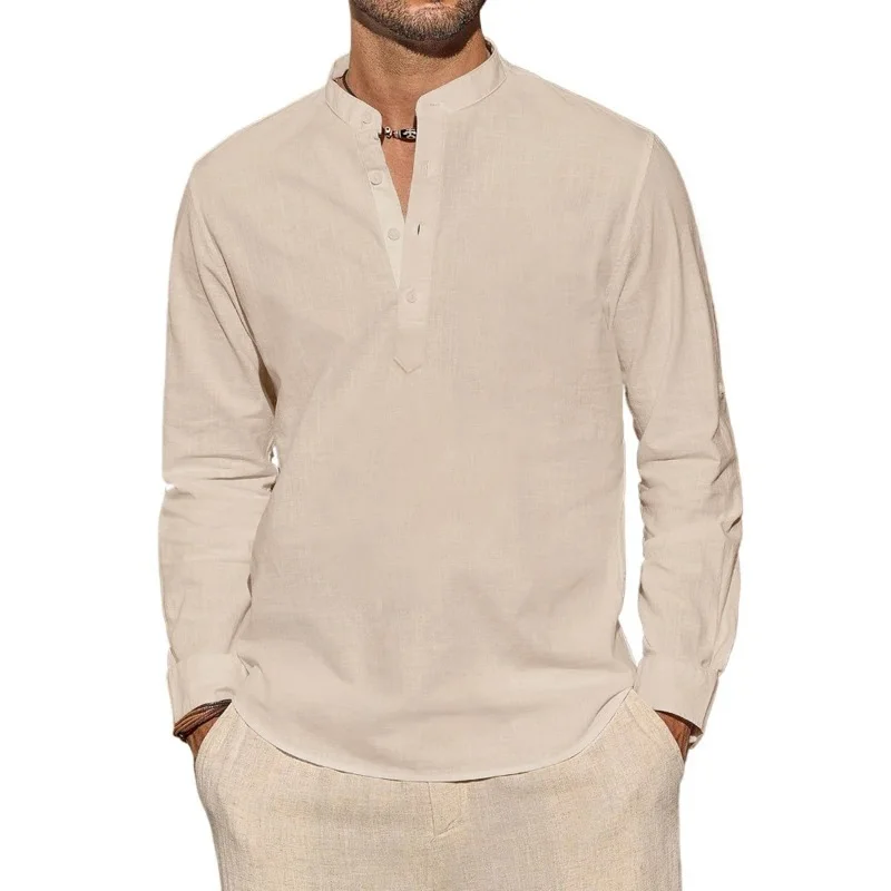 تي شيرت رجالي بأكمام طويلة كاج - مراجعة Mens Linen Shirt Long Sleeve وسعره