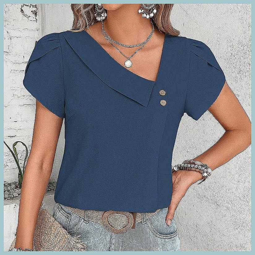 بلوزة نسائية بلون موحد بتصميم  - مراجعة Shirts وسعره