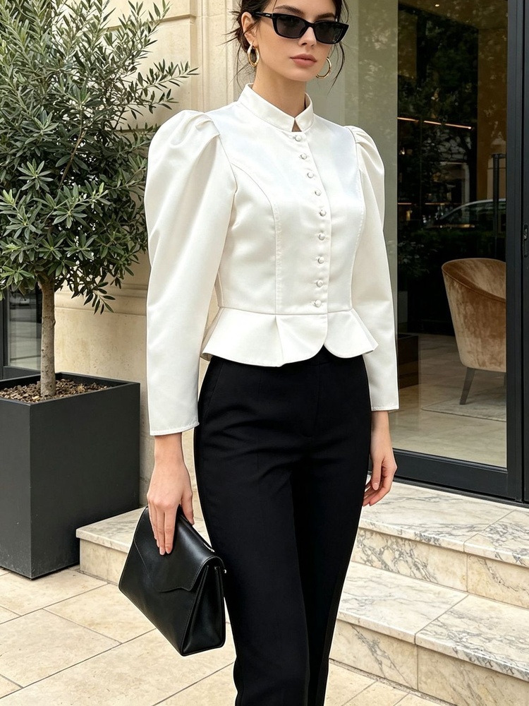 بلوزة توسى بيبلوم بأكمام طويلة - مراجعة Mandarin Collar Formal Shirt Slim Fit وسعره