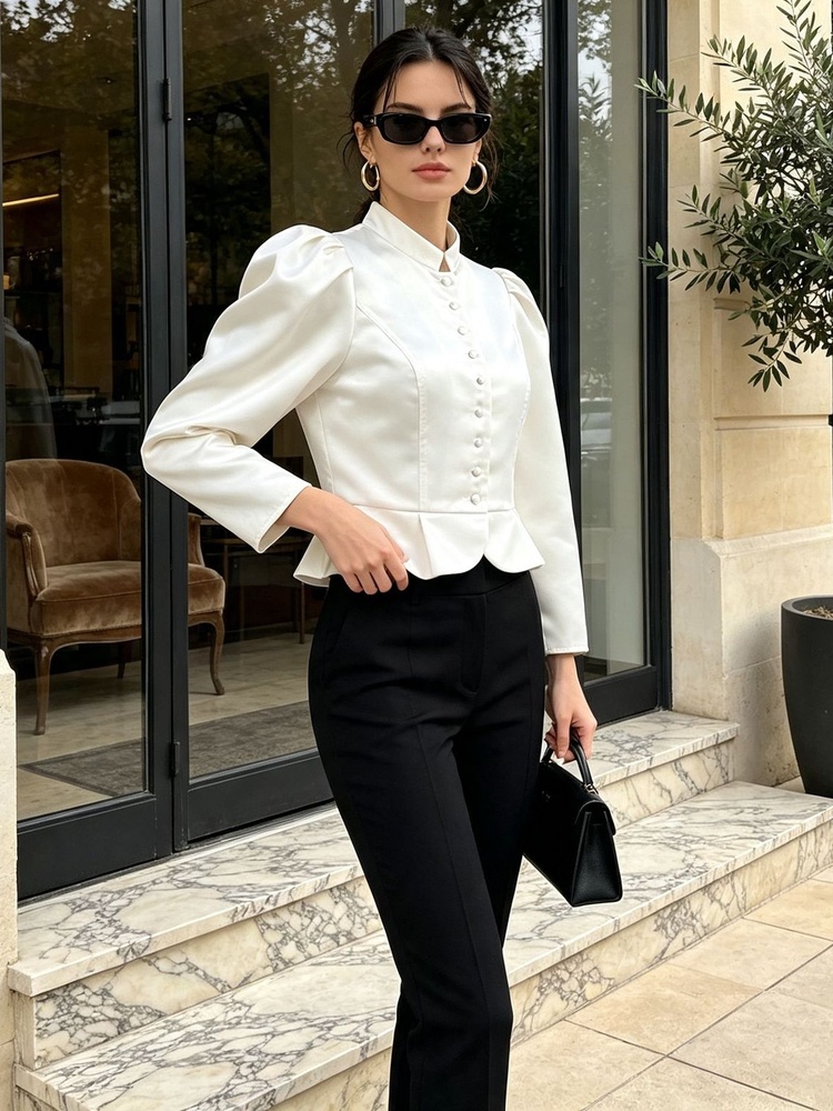 بلوزة توسى بيبلوم بأكمام طويلة - مراجعة Mandarin Collar Formal Shirt Slim Fit وسعره