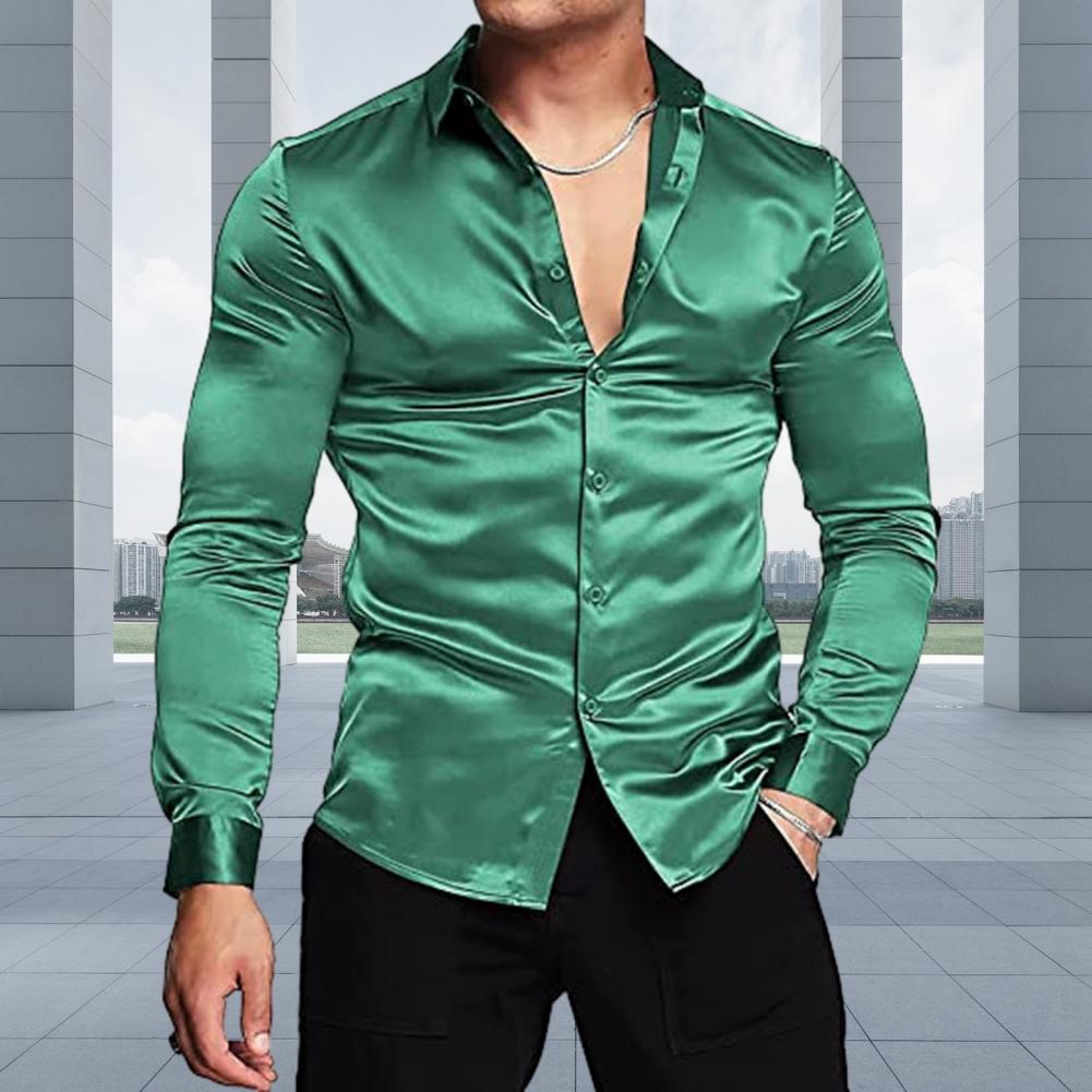 قميص رجالي أنيق لامع يشبه الحر - مراجعة Mens Satin Silk Dress Shirt وسعره