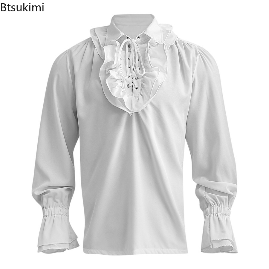 الرجال القرون الوسطى عصر النهض - مراجعة Medieval Gothic Lace Up Pirate Shirt وسعره